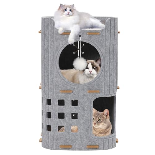 Katzenhöhle aus Filz, Katzenhöhle,Stabile aus hochwertigem Filz,Katzenhaus Indoor 3 Schicht Katzenbett,zum Schlafen, Spielen und Verstecken,Filzhöhle beige,35×35x 60cm,Groß Katzenhöhle aus Filz, Katzenhöhle,Stabile aus hochwertigem Filz,Katzenhaus Indoor 3 Schicht Katzenbett,zum Schlafen, Spielen und Verstecken,Filzhöhle beige,35×35x 60cm,Groß