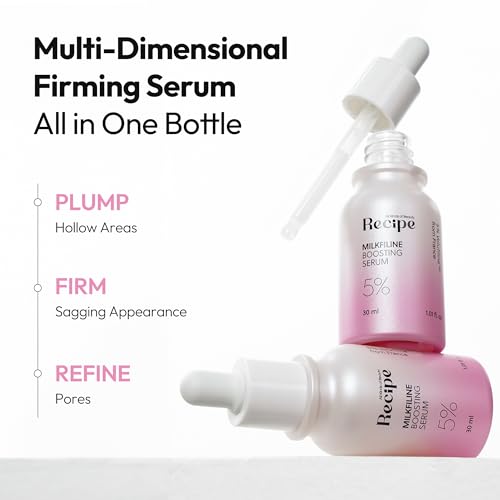 RE:CIPE Recipe Milkfiline Boosting Ampoule - Age-Defying, Soothing & Hydrating Face Serum with 5% Volufiline, Niacinamide & Azelaic Acid for Dull, Dry Skin - Lightweight, Firming Korean Skin Care 1.01 fl oz
