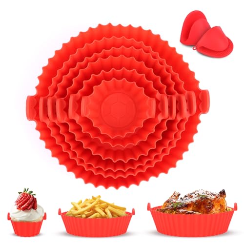 LWMTT 8 Pezzi Teglia Silicone Friggitrice ad Aria Contenitori Silicone Riutilizzabile Teglia per Friggitrice ad Aria con Guanti Accessori Friggitrice ad Aria per Friggitrice ad Aria Forno Microonde