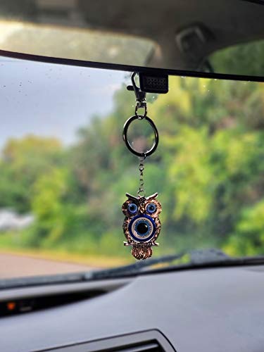 Bravo Team Lucky Owl And Evil Eye Keychain W/Clasp Lock - Sign Of Good Luck & Blessing - Cute Charm For Home Keys - Office Bag Decorative Things & Accessories - Car Ornaments For Rear View Mirror #TOP2
