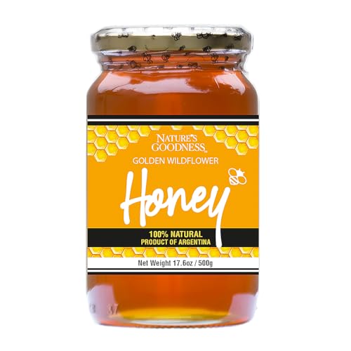 Nature's Goodness Golden Wildflower Honey In Glass Jar - 17.6 oz (500g) (100% Natural, Gluten Free and Non-GMO)