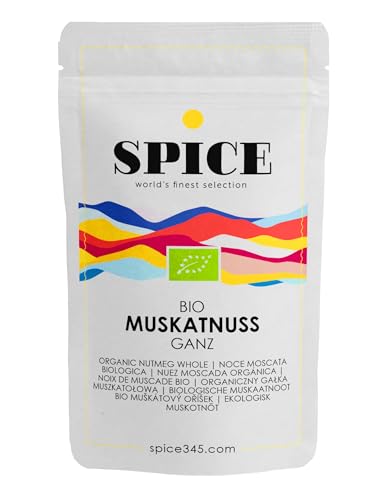 SPICE Bio Muskatnuss ganz, 10 Stück. Aromatische Muskatnüsse handverlesen. Erntefrisch für die Mühle oder Reibe, hohe Qualität