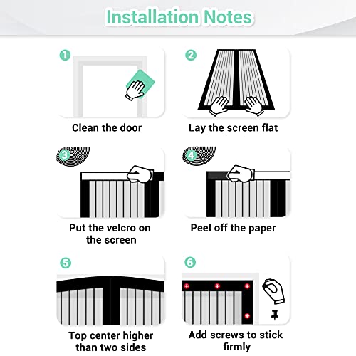 Ngreen Reinforced Magnetic Screen Door - Heavy Duty Mesh Curtain And Full Loop And Frame Hook, No Tools Required (34"X83", Fits Door Up To 32" W X 82" H) #TOP4