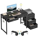 ODK Computer Desk with 5 Drawers, 53 Inch Office Desk with Printer Shelf, Reversible Gaming Desk for Home Bedroom, Writing Table Desk with Headphone Hook for Storage, Black