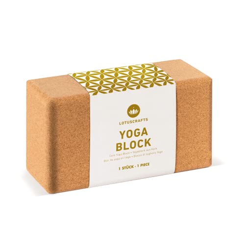 LOTUSCRAFTS Bloc de yoga en liège Supra Grip, brique à l&rsquo;unité ou lot de 2, fabriqué écologiquement au Portugal, pour le et le pilates, yoga block pur débutants et avancés