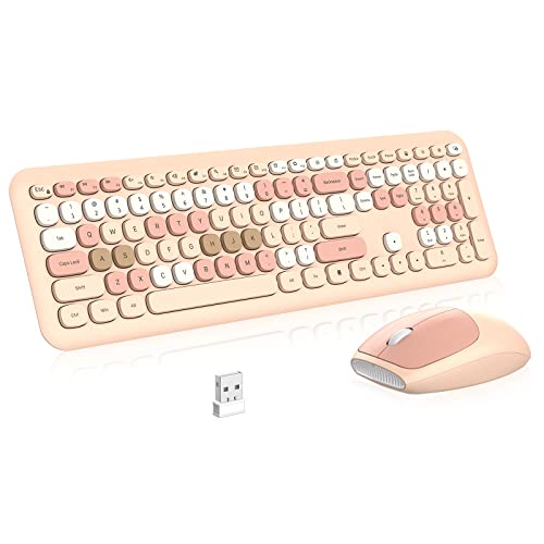 PINKCAT Tastatur-Maus, bunt, kabellos, flexible Tastatur, Büro, volle Größe, 2,4 G Ausfallfreie Verbindung, optische Maus für Laptop, PC, Notebook, Mac, Desktop-Milchtee Cover