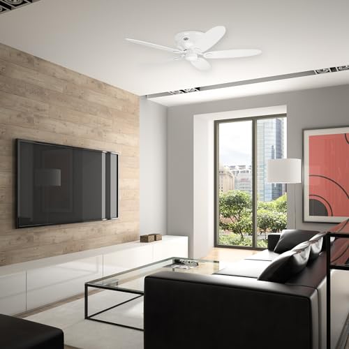 Ventilateur de plafond blanc Hunter 132 cm profil bas avec chaînette 24377 pour salon - 7
