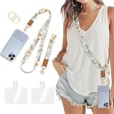 Piefly Phone Lanyard Crossbody Wrist Strap, Flower Cell Phone Lanyards for Around the Neck Wristlet Shoulder, Adjustable Floral Strap for Keys Keychain Case ID Badge with Patches