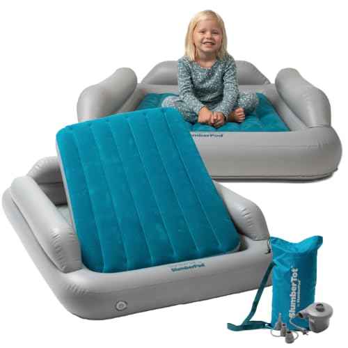 SlumberPod SlumberTot Inflatable Toddler Travel Bed - Portable Kids Air Mattress with Safety Bumpers - Perfectly Sized Ideal for Travel or Home Use - Includes Electric Pump