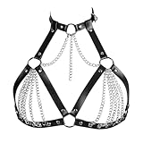 BAQOEYII Leather Bra CageStyle Shoulder Strap,Punk Layered Chest Chain,Punk Black Leather Chest Harness Body Waist Chain Belt Rave Nightclub Belly Bra Jewelry Accessor for Halloween Carnival