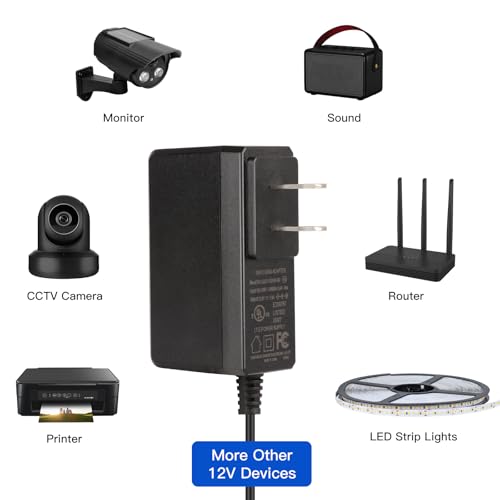 Image of 12V LED Power Supply, 12 Volt 1A 12W DC Power Supply, 100-240V AC Transformer, 12V Power Supply for LED Strip Lights, Wall Plug Power Adapter with 5.5 /2.1 DC Female Connector (2 Pack)