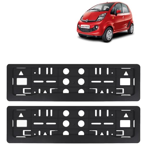 Image of KINGSWAY Nano Car Number Plate Frames for All 2008 to 2018 Models of Tata Car Registration Plate Holders, Black Licence Plate Covers (Front and Rear), Universal Size 51.5 x 14.5 cm