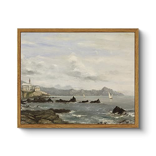 ARPEOTCY Ocean Framed Wall Art, Coast Harbour Living Room Art Decor Aesthetic, 9x11 Inch Canvas Art, Nautical Vintage Wall Decor Bedroom Bathroom, Office Landscape Paintings Gifts(J1-8X10N-A-L1257)