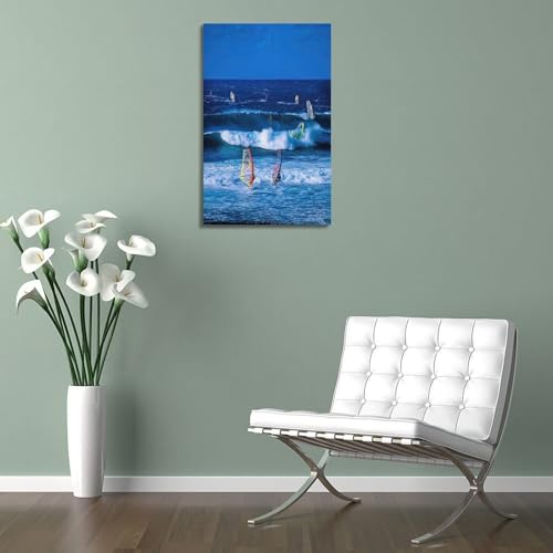 FQCYN Affiches sportives sur toile, impression sur toile, motif vague de mer, planche à voile, décoration murale rétro et esthétique pour chambre à coucher, décoration d'intérieur et de bureau, 20 x – vue 5