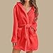 2026 Fashion Fleece Hooded Robe for Women Soft Warm Mid-Length Bathrobe Plush Loungewear Belted Kimono Bathrobes with Pockets,#01 Watermelon Red,X-Large