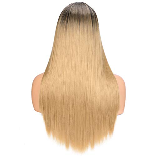 Perruque lace wig synthétique ombre noir 24 inches cheveux raides résistante à la chaleur