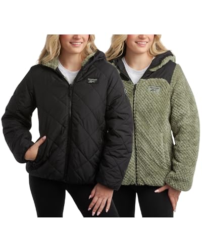 Reebok Women's Reversible Puffer Jacket: Cozy Quilted Black Style for Winter Adventures (Medium)