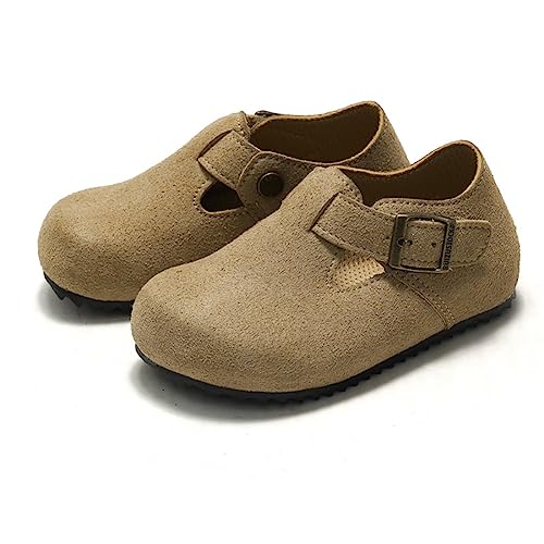 Auhoho Sapato infantil casual de cortiça de couro para meninos e meninas, Damasco, 2 Little Kid