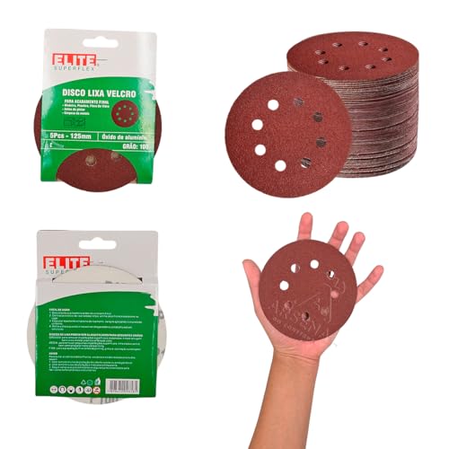 ELITE SUPERFLEX - Kit 50 Discos de Lixa Velcro 125 X 22mm Grão 100