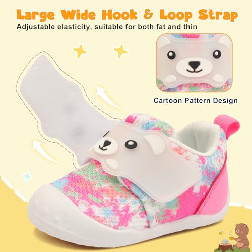 FEETCITY Infant Walking Shoes Girls Boys Wide Baby Shoes Non-Slip Crib Shoe Baby Barefoot Shoe Infant Bear Sneakers 12-18 Months Pink Camo