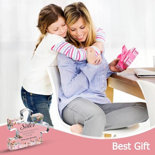 Image of VELENTI Gifts for Mothers Day - Sister Engraved Acrylic Puzzle Piece with Heartfelt Message - Perfect Sister Birthday, Thanksgiving, Paperweights - Cute Decoration for Home, Office