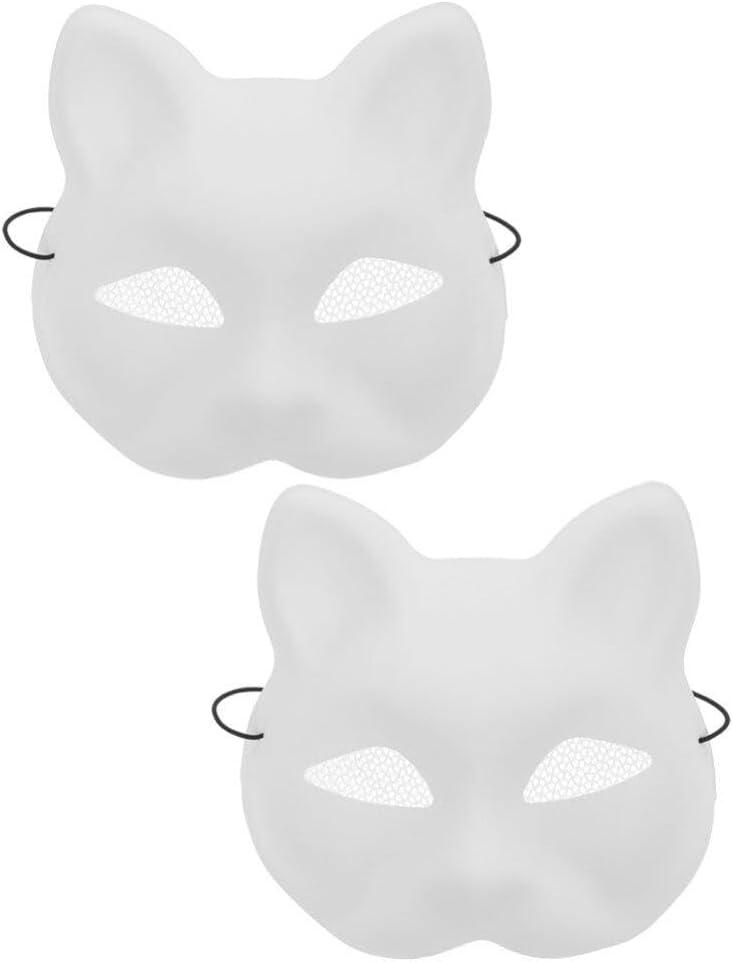 MAGICLULU 2pcs Blank Cat Mask for Cosplay Carnival and Halloween Parties Unpainted Plastic Masks for Creative Painting and Crafting Lightweight and Comfortable for Extended Wear