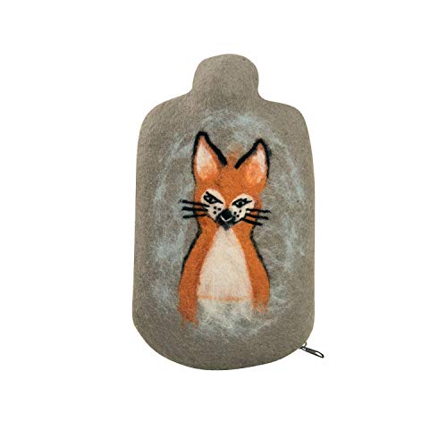 Hugo Frosch Öko-Wärmflasche Kinder 0,8l – Made in Germany – mit kuscheligem Filzbezug Fuchs Grau – aus 100% Wolle vom Merino-Schaf – kleine, auslaufsichere & geruchsneutrale Bettflasche