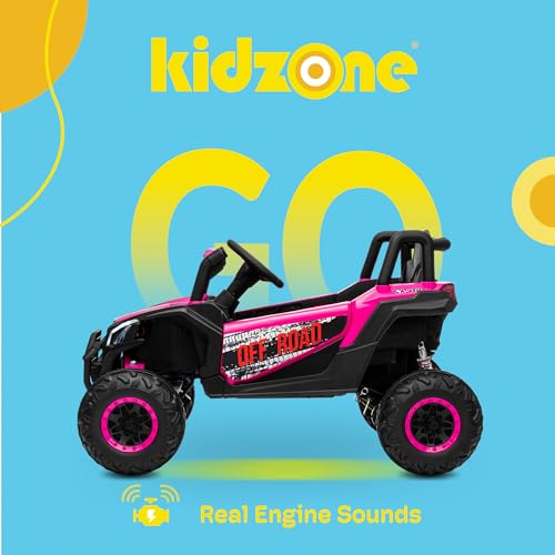 Kidzone 12V Ride On UTV Car for Toddlers 37-96 Months, Single Seat Electric Off-Road Vehicle with Remote, Rear Suspension, LED Lights, Double Doors, Safety Belt, Music & Horn - Pink