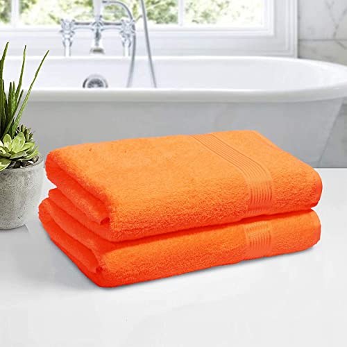 Belizzi Home Cotton 2 Pack Oversized Bath Towel Set 28X55 Inches, Large Bath Towels, Ultra Absorbant Compact Quickdry & Lightweight Towel, Ideal For Gym Travel Camp Pool - Orange #TOP18