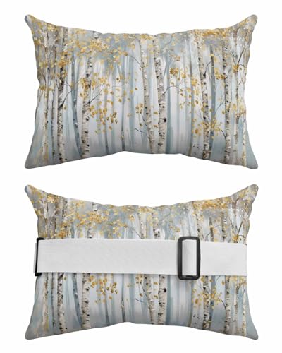 Modern Impressionist Tree Outdoor Beach Pool Chaise Lounge Chair Head Throw Pillow Covers 11x16 with Insert and Adjustable Elastic Stripe Set of 2 Lumbar Pillow Cases,Abstract Oil Painting Yellow Gray