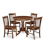 East West Furniture ANNO5-MAH-W 5 Piece Dining Set Includes a Round Dining Room Table with Pedestal and 4 Wood Seat Chairs, 36x36 Inch, Mahogany
