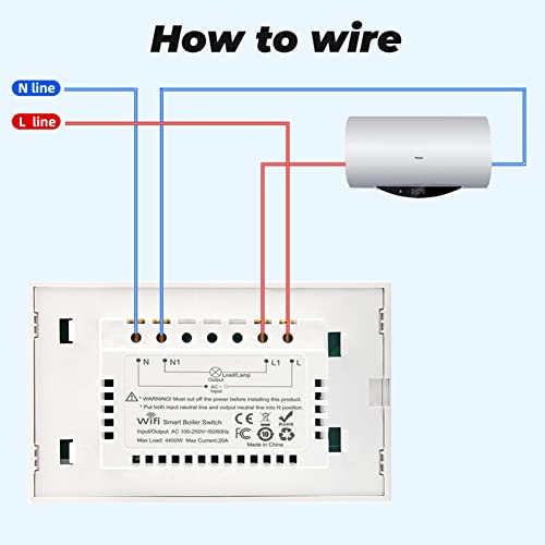 Yifan 20A Smart Wifi Water Heater Switch, Voice Control Smart Touch Wall Switch With Timer, Smart Life/Tuya App Remote Control, Compatible With Alexa Echo And Google Home, White #TOP7
