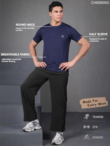 Image of CHKOKKO Gym T Shirts for Men Workout Activewear Solid Quick Dry Sports Tshirt for man Breathable Lightweight Half Sleeve Regular Fit Round Neck Running Boys T Shirt