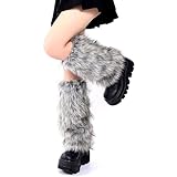 Muorruo Calentadores de Piernas Aterciopelados, Largas Polainas Peludas, Cubrebotas de Piel Cálidos para Mujeres y Niñas para Fiesta de los 80, Festival, Cosplay y Uso Diario en Invierno (Gris)