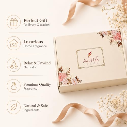 Image of AuraDecor Premium Aroma Gift Set with Ceramic Diffuser Burner, Vanilla Aroma Oil, Tealight Candles, Floating Candles, Incense Sticks, Home Fragrance Gift for Diwali, Home Decor & Relaxation (Vanilla)