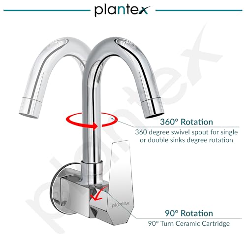 Image of Plantex Kitchen Sink Tap with Water Saving Nozzel /Wall Mount Sink Tap for Kitchen Basin with 360 Swivel Spout (Celesiya-1247)