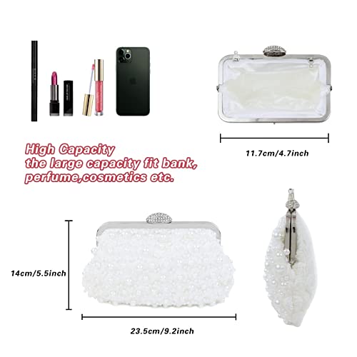 Carwales Women Pearl Clutch Flower Evening Bag Pearl Purse For Women Evening Wedding Dance Prom Bridal Handbags(White) #TOP2