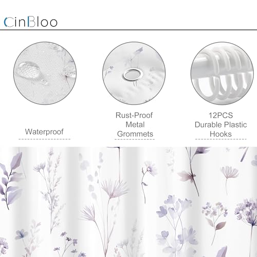 Cinbloo Purple Floral Boho 72Wx72H Shower Curtain Lilac Lavender Flower Wildflower Leaf Plants Botanical Natural Girls Farmhouse Rustic Bathroom Curtain Set Woman Bath Bathroom Accessories Decor - Image 6