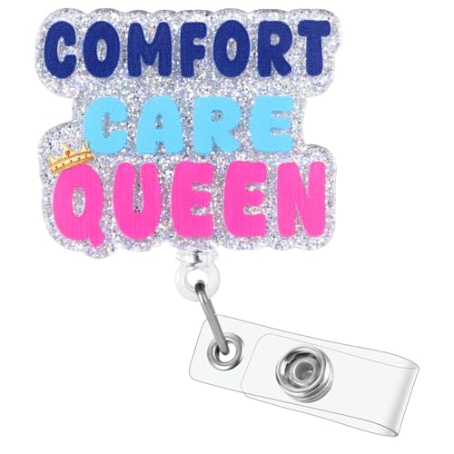 Comfort Care Queen Funny Caregiver Badge Reel | Retractable ID Card Elderly Assistant Badge Holder | Name Tag Medical Work Badge Clip for RN LPN CNA MA Night Shift Nurse Nursing Student Doctor Gifts