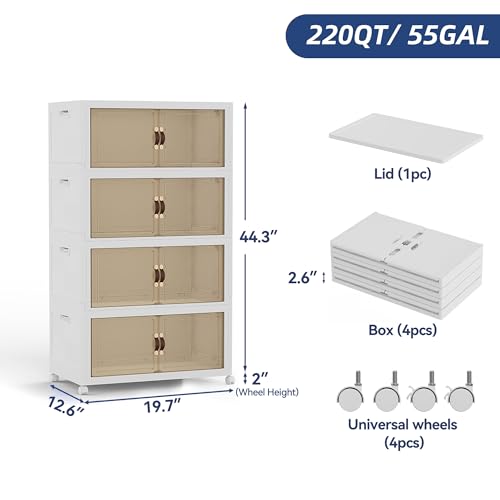 SAILUN 190QT/47Gal Stackable Storage Bins with a Lid, Collapsible Storage Bins With Doors, Folding Cabinet for Home Closet Organization,4 Pack-19.7" W x 12.6" D x 44.3" H White - Image 2