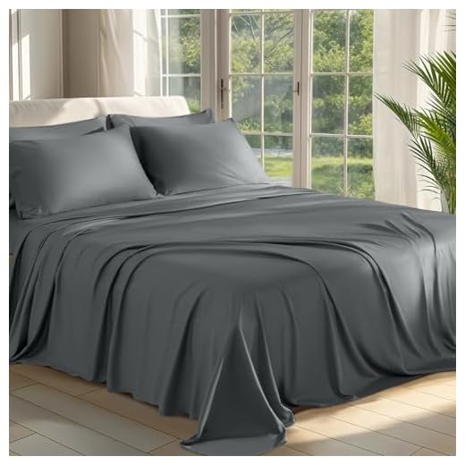 Shilucheng Cool 6PC 100% Bamboo Queen Size Bed Sheets Set 1800 Thread Count 16 Inch Deep Pockets Eco Friendly Soft Comforterble Wrinkle Fade and Hypoallergenic (Queen,Dark Grey)