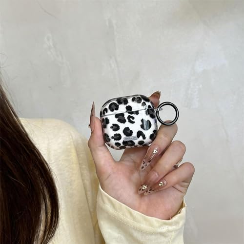 Reownest für AirPods 4 Hülle mit Reinigungsset, Süßes Transparente Schwarz Leopardenmuster, Stoßfeste und Kratzfeste TPU Schutzhülle mit Schlüsselanhänger Frauen Mädchen für Airpods 4–Schwarz