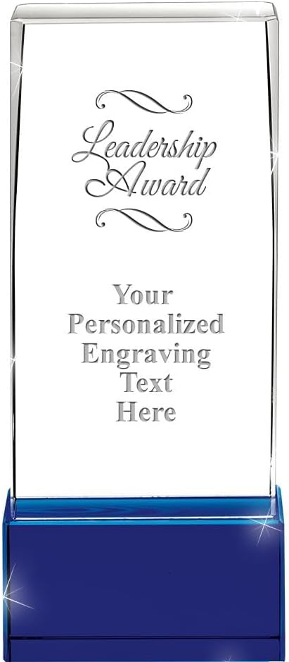 Crown Awards Customizable Crystal Award, 5.75" Engraved Sapphire Lux Crystal Award