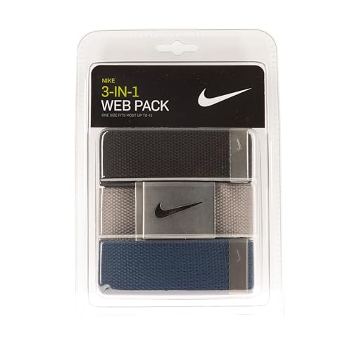 Nike Men's 3 Pack Web Belt, Black/Grey/Navy, One Size