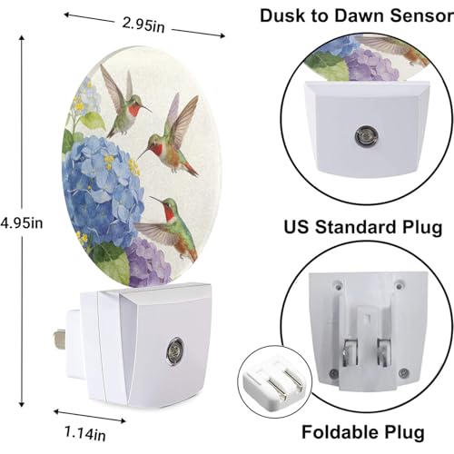 Image of Bird LED Lighting Green Hummingbird on Branch Night Lights Plug into Wall with Dusk to Dawn Sensor for Bedroom Bathroom Living Room, 0.5W Sleep Friendly