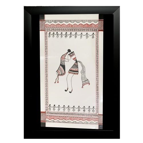 Tribal Dance in Red & Black ? Handcrafted Warli Art Painting ? Traditional Indian Folk Art for Home & Office Decor