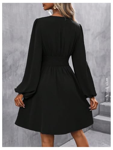 Image of SOLY HUX Women's Elegant Dress V Neck Long Sleeve High Waist Swing Prom Cocktail Short Dresses