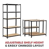 Rhino Racking – 5 Tier Heavy Duty Garage Shelving Units – 200kg Load Weight Per Shelf- 1000kg Per Unit – Black Storage Shelves – 180x90x45cm Adjustable Racks – Shed Shelving - Image 6