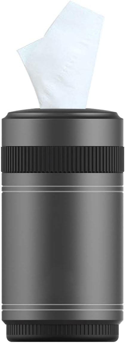 KOOMTOOM Round Car Tissue Holder for Cup Holders - Refillable Aluminum Car Napkin Organizer with 1 Pack Tissues, Universal Fit for Car, Truck, SUV