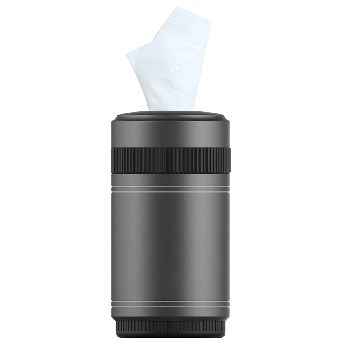 KOOMTOOM Round Car Tissue Holder for Cup Holders - Refillable Aluminum Car Napkin Organizer with 1 Pack Tissues, Universal Fit for Car, Truck, SUV